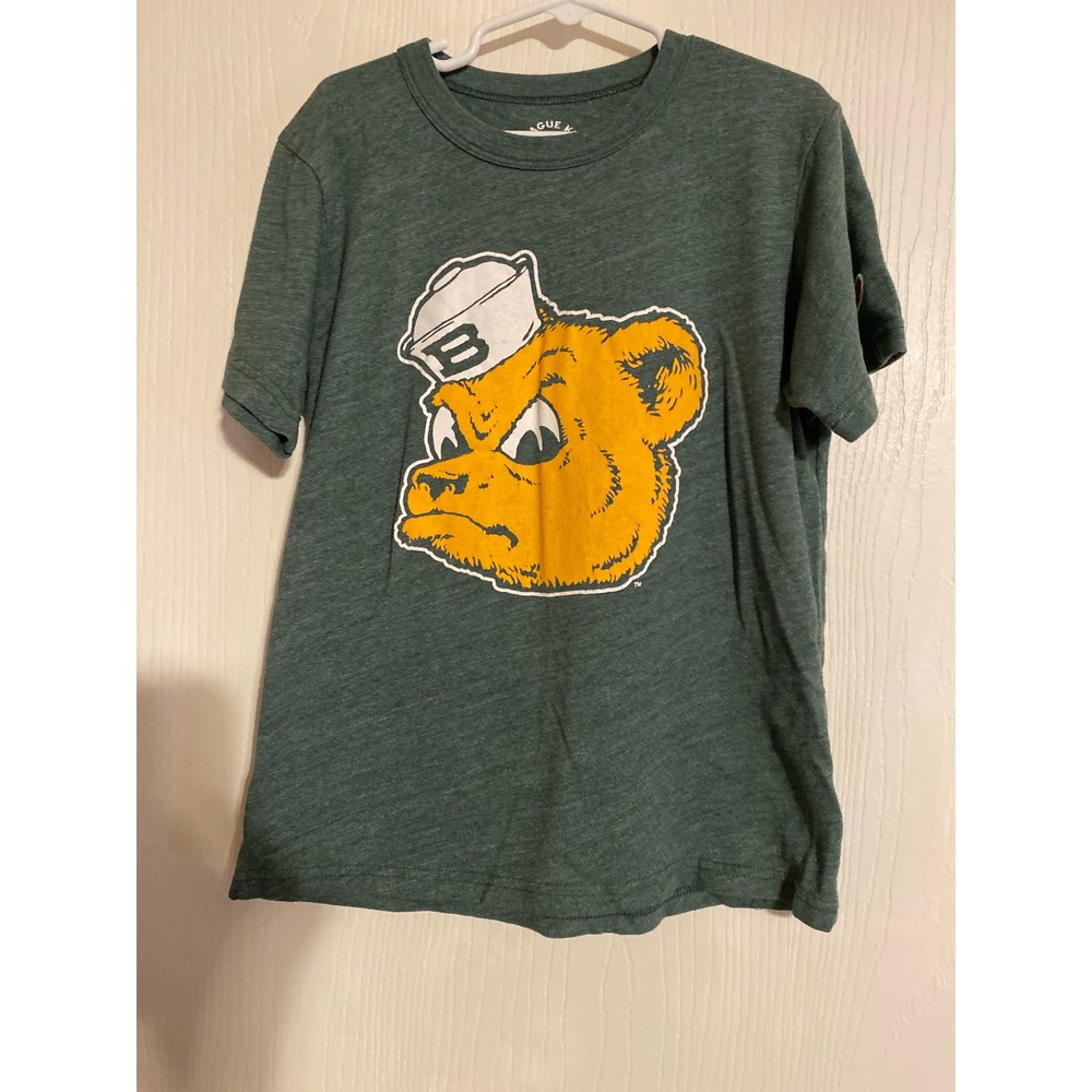 League Kids Green Heather Baylor Bear Mascot Graphic T-Shirt Size Med 7-8 0642